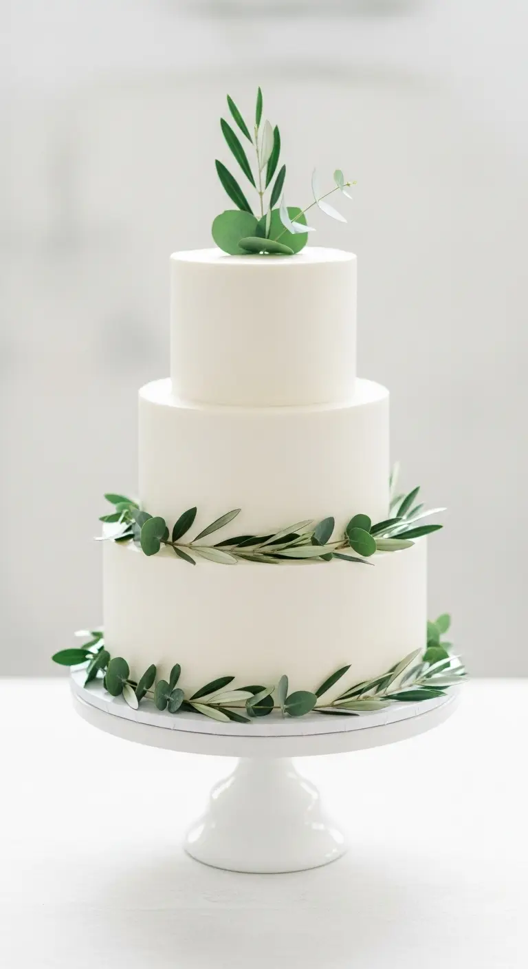 Neutral Ombre Wedding Cake Design Minimalist White Summer Wedding Cake with Greenery