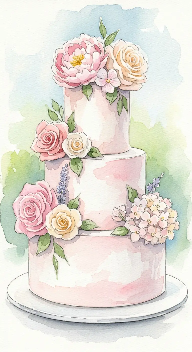 Neutral Ombre Wedding Cake Design Watercolor Summer Wedding Cake with Romantic Hues