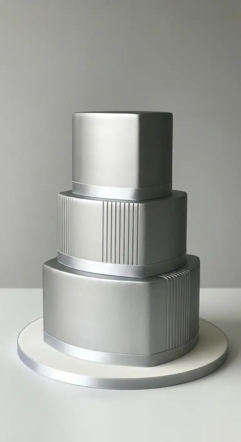 Neutral Ombre Wedding Cake Design 8. Minimalist Silver Wedding Cake with Clean Lines