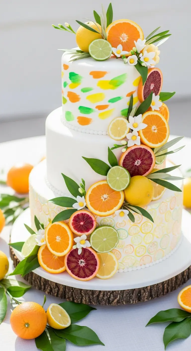 Neutral Ombre Wedding Cake Design Citrus Inspired Summer Wedding Cake with Bright Accents