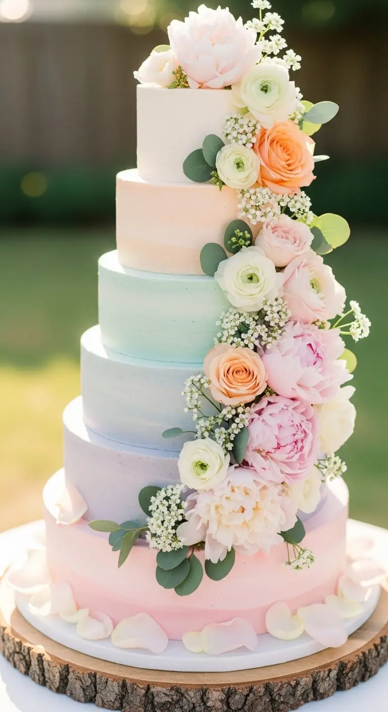Neutral Ombre Wedding Cake Design Fresh Floral Summer Wedding Cake with Soft Pastel Layers
