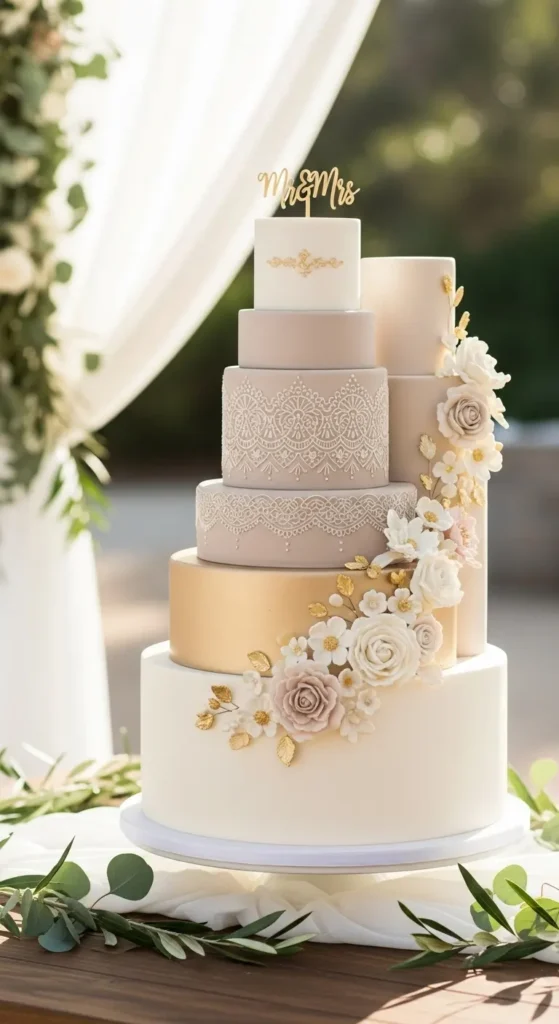 Neutral Ombre Wedding Cake Design Tiered Neutral Wedding Cake with Elegant Detailing
