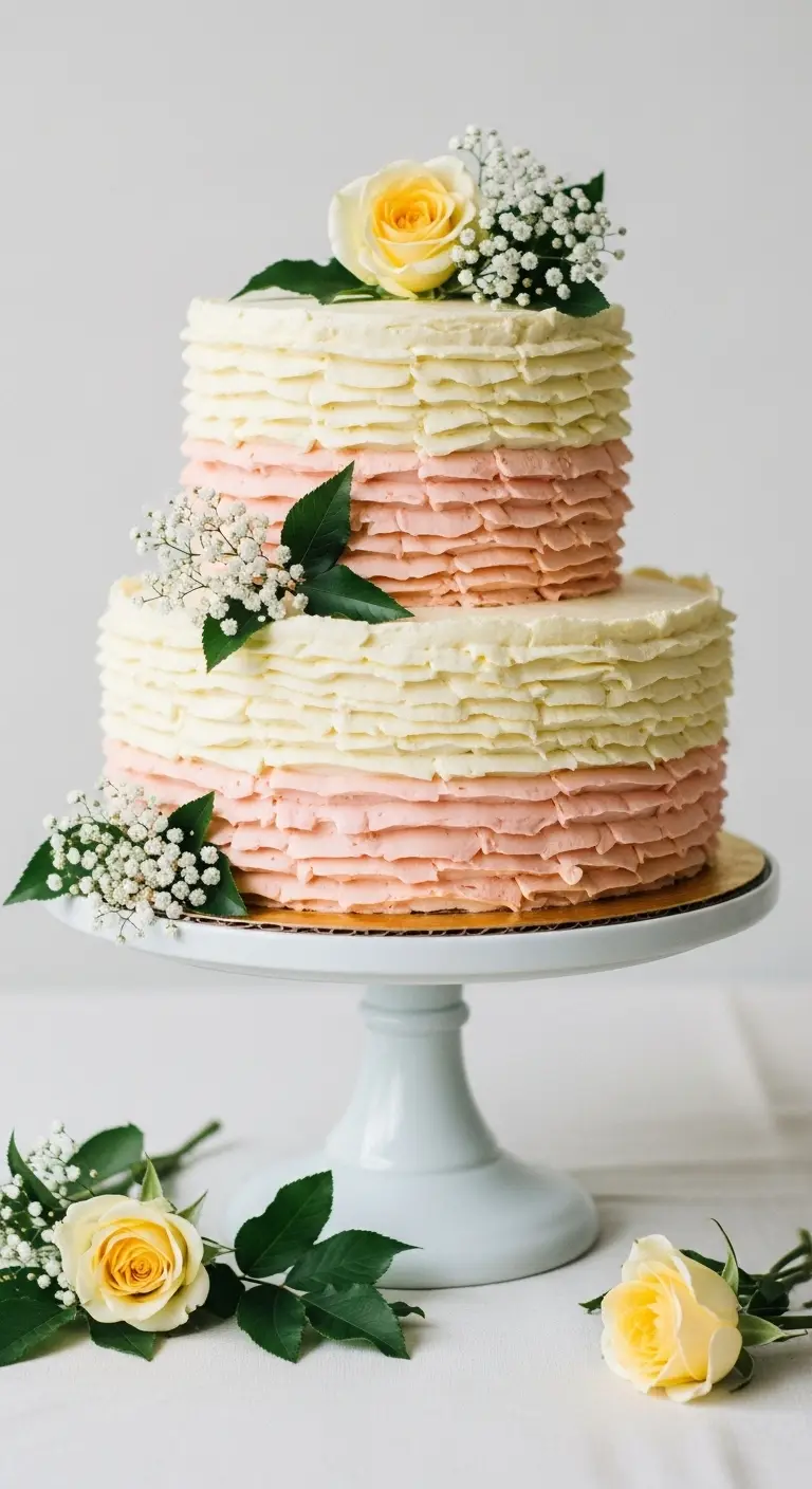 Neutral Ombre Wedding Cake Design Vintage Style Summer Wedding Cake with Ruffled Buttercream