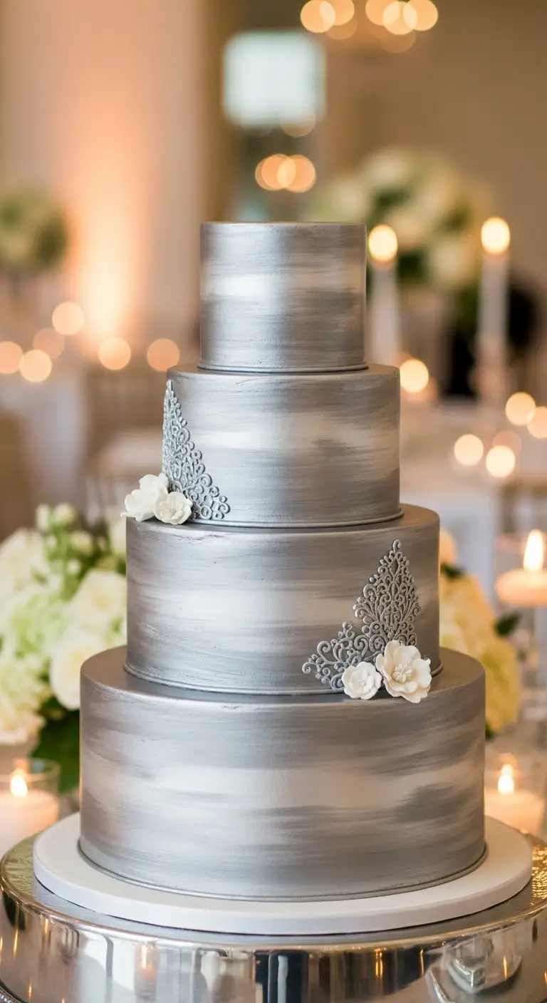 Neutral Ombre Wedding Cake Design Brushed Metallic Silver Wedding Cake Design