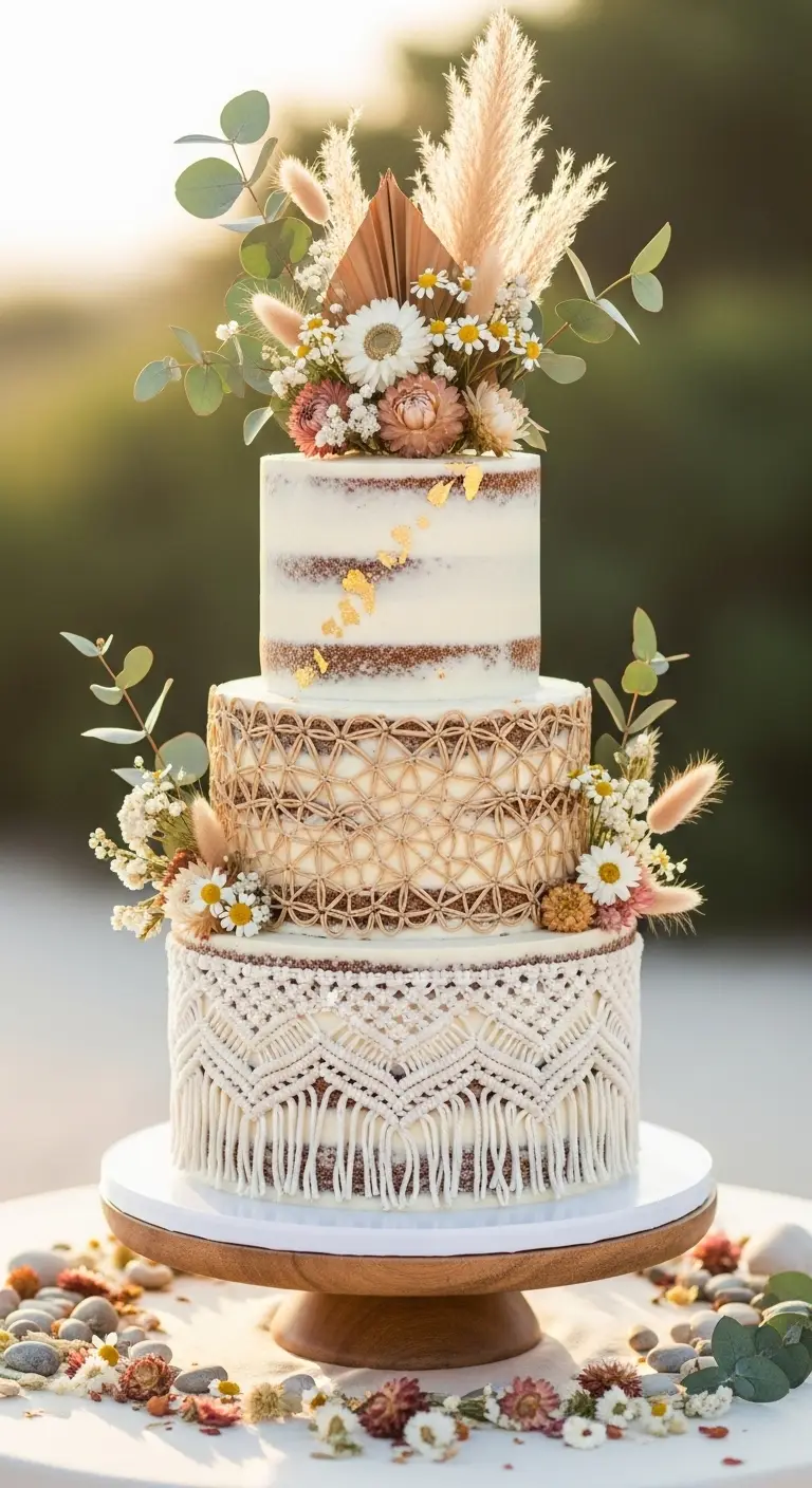 Neutral Ombre Wedding Cake Design Boho Inspired Summer Wedding Cake with Natural Textures