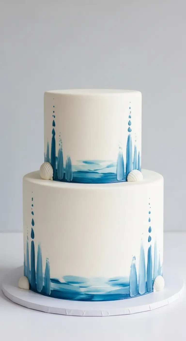Neutral Ombre Wedding Cake Design 15. Minimalist White and Blue Beach Cake