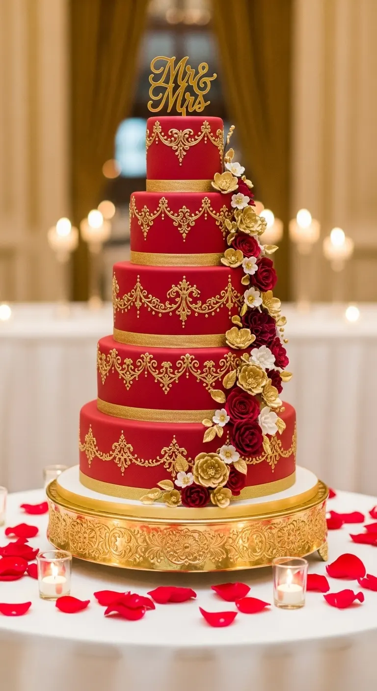 Neutral Ombre Wedding Cake Design Red Wedding Cake with Gold Accents