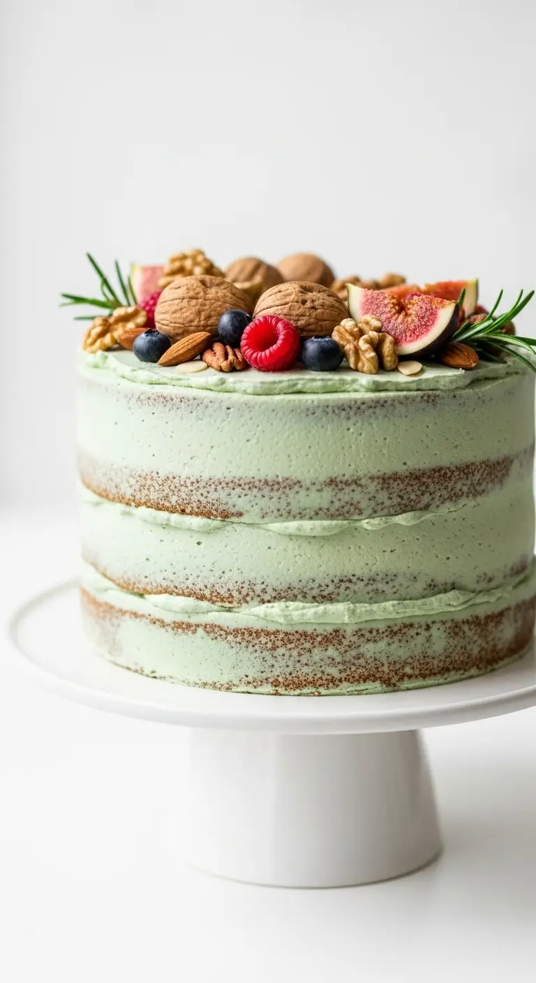 Neutral Ombre Wedding Cake Design Minimalist Sage Green Naked Cake with Nuts and Fruits