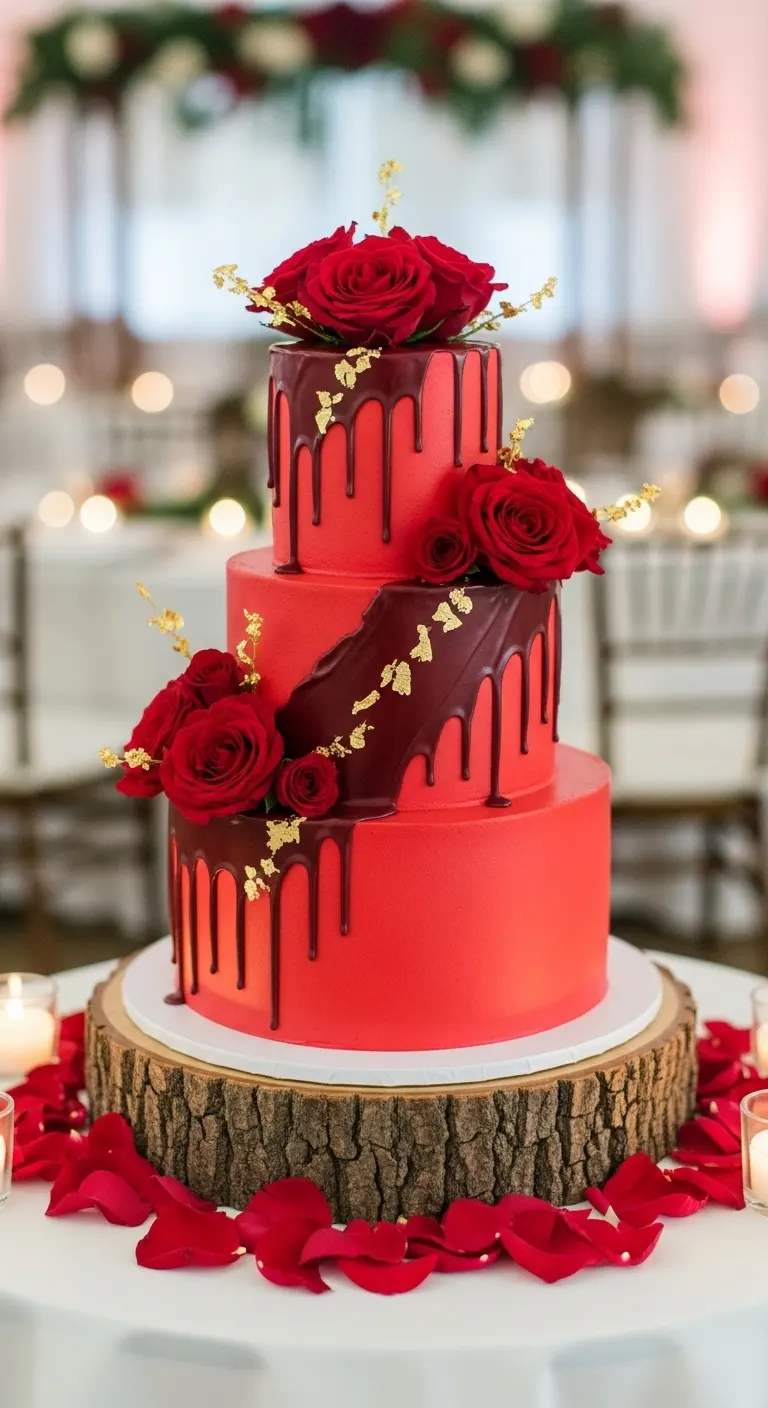 Neutral Ombre Wedding Cake Design Red Drip Wedding Cake