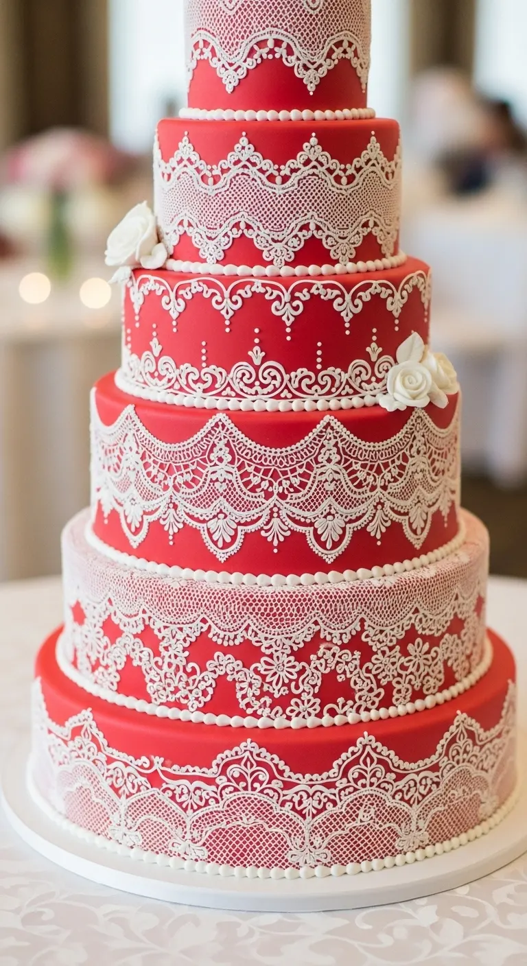 Neutral Ombre Wedding Cake Design Red Lace Wedding Cake