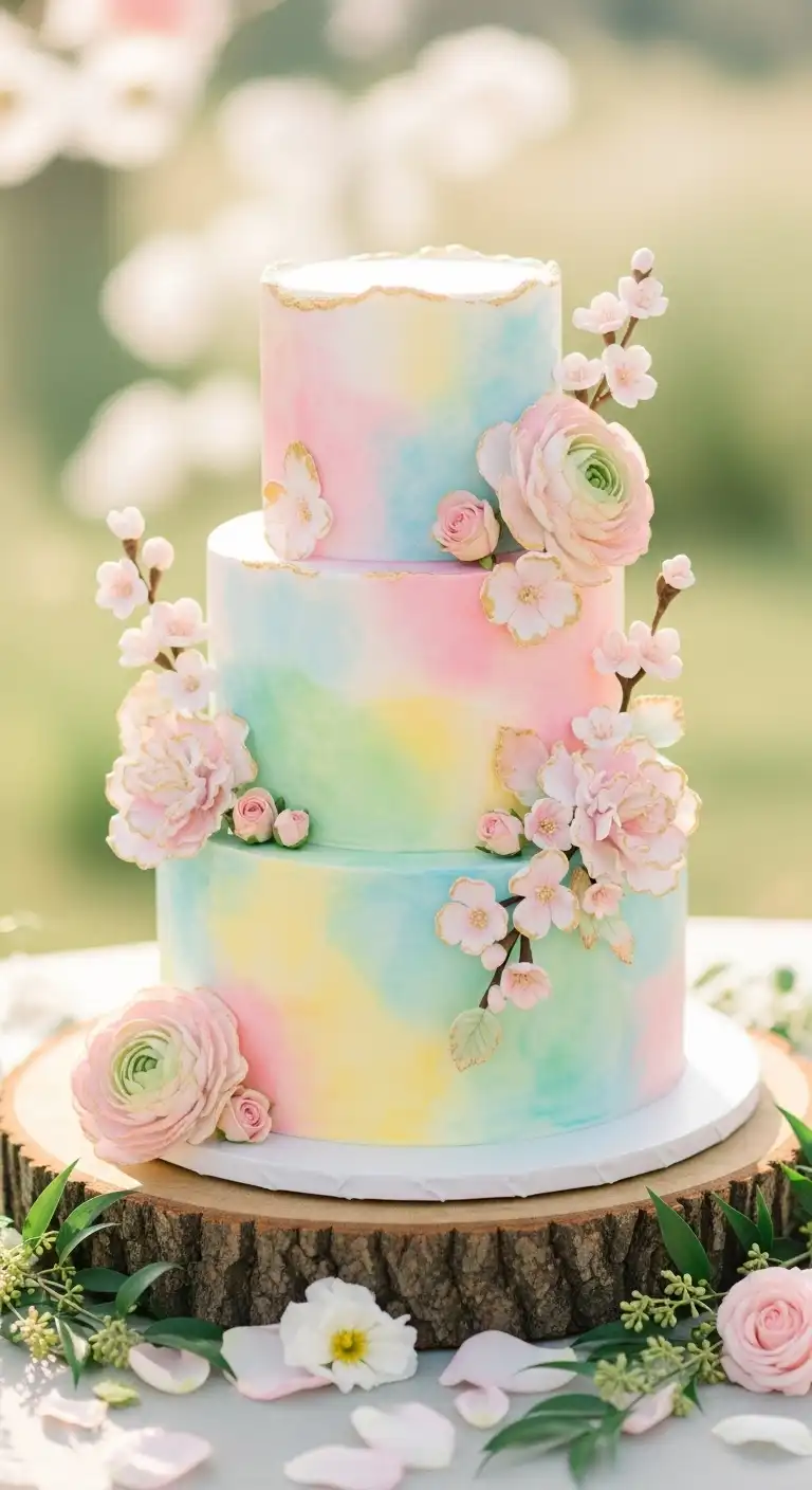 Neutral Ombre Wedding Cake Design Watercolor Pastel Spring Wedding Cake