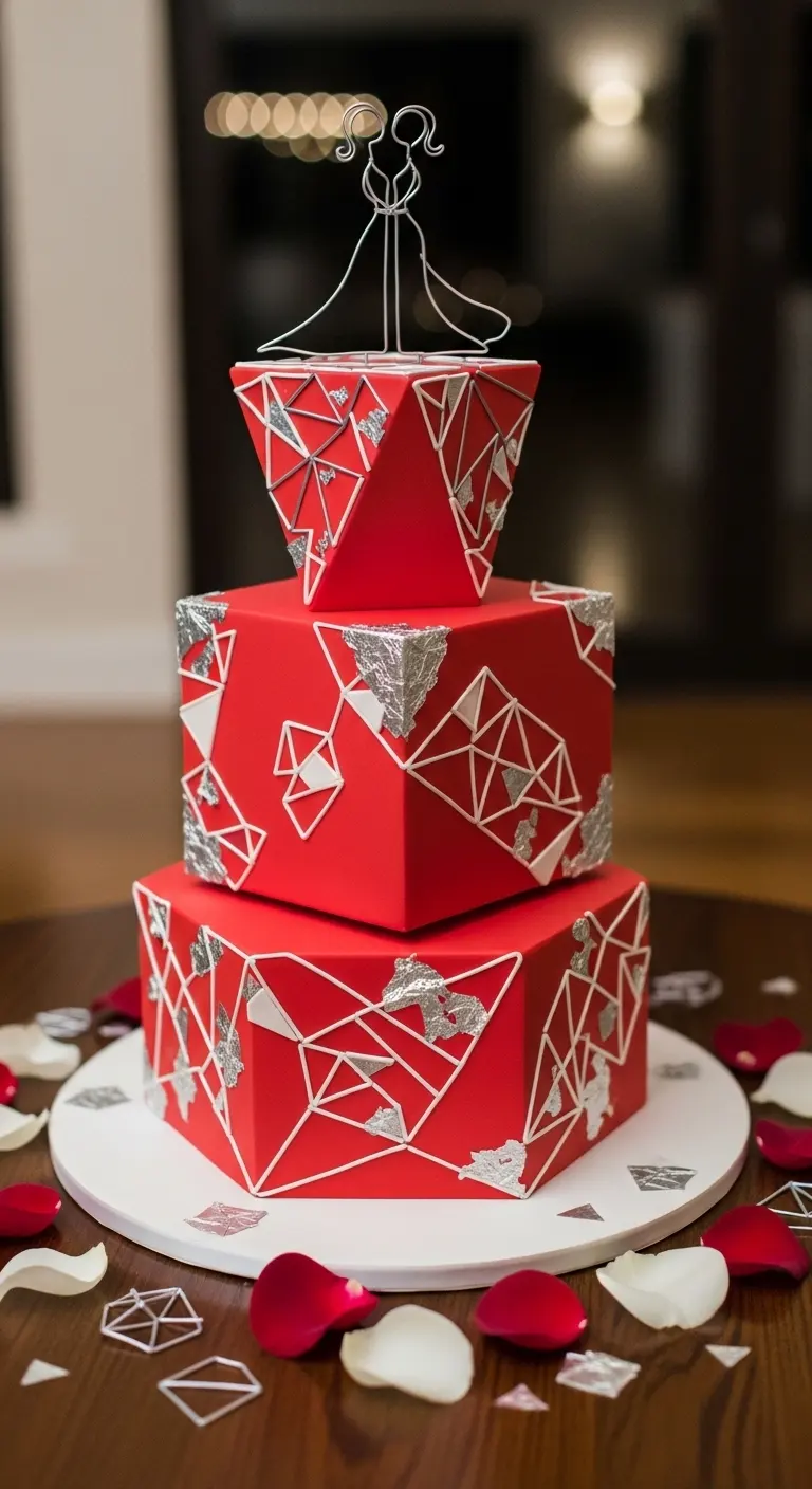 Neutral Ombre Wedding Cake Design Red Geometric Wedding Cake