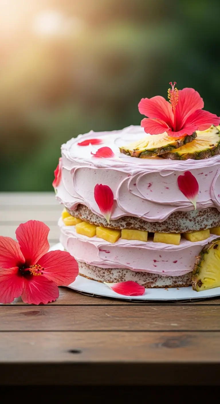 Neutral Ombre Wedding Cake Design Pineapple and Hibiscus Dream Cake