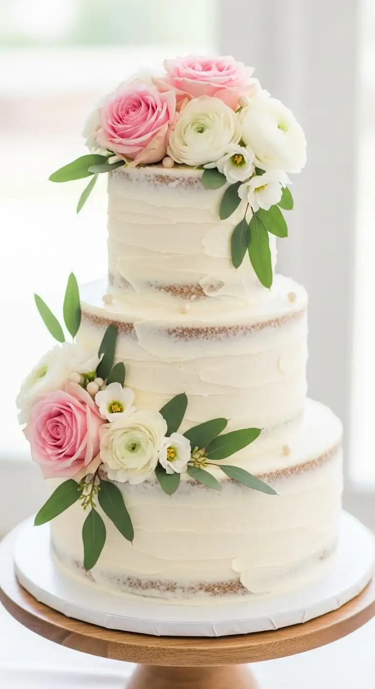 Neutral Ombre Wedding Cake Design Rustic Buttercream Spring Wedding Cake