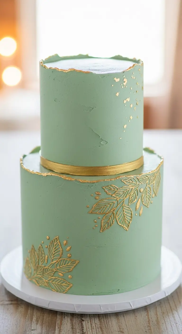 Neutral Ombre Wedding Cake Design Sage Green Buttercream Cake with Gold Accents