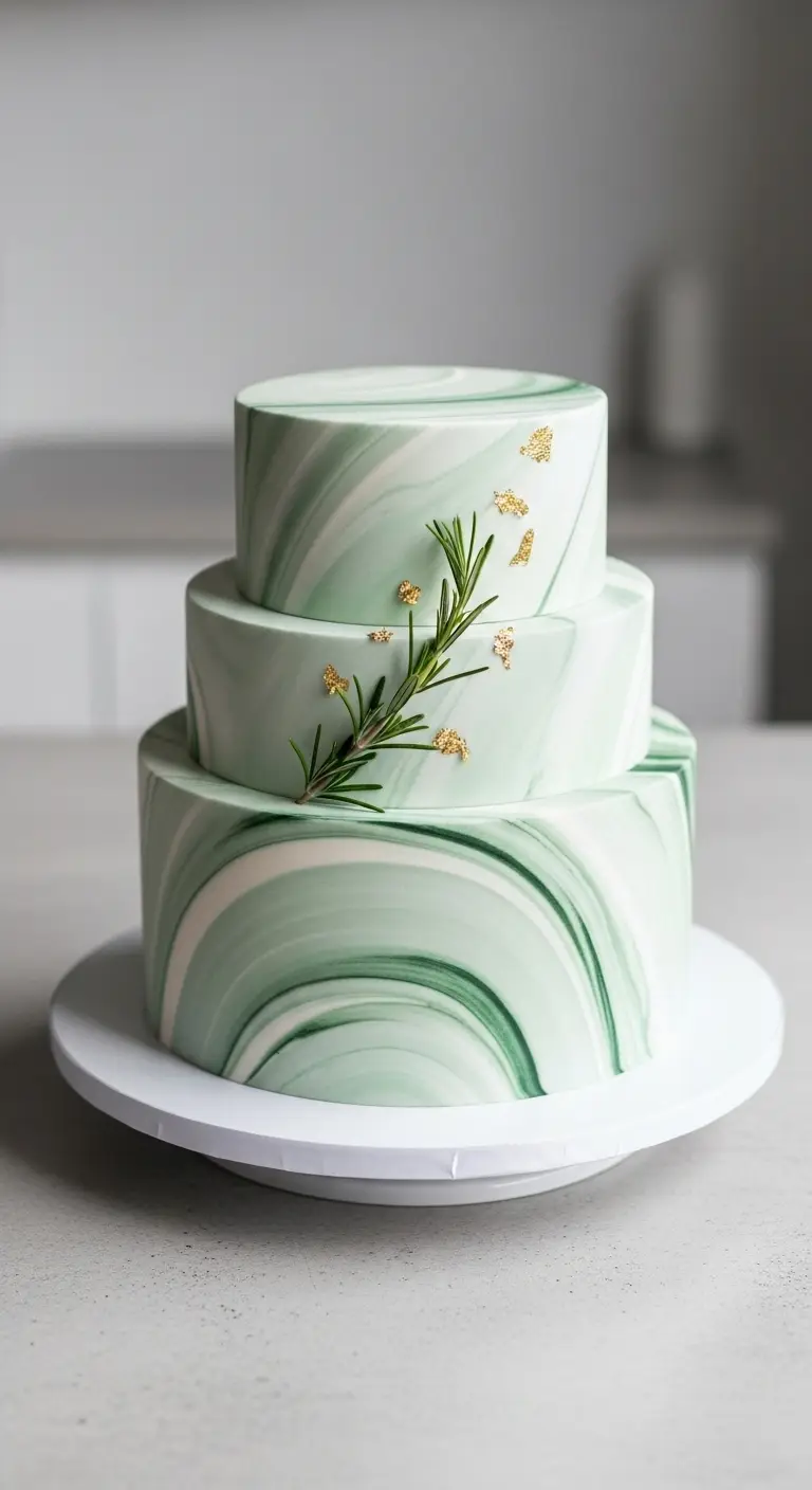 Neutral Ombre Wedding Cake Design Modern Minimalist Sage Green Marble Cake