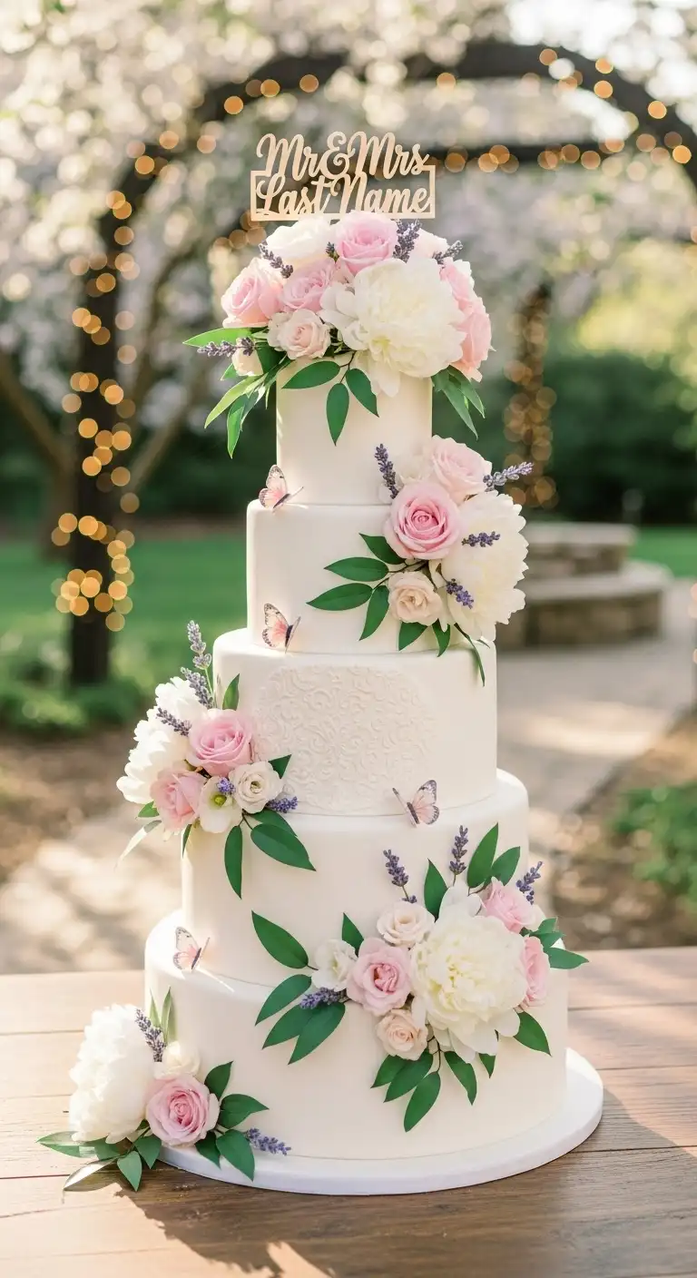 Neutral Ombre Wedding Cake Design Garden Bloom Spring Wedding Cake