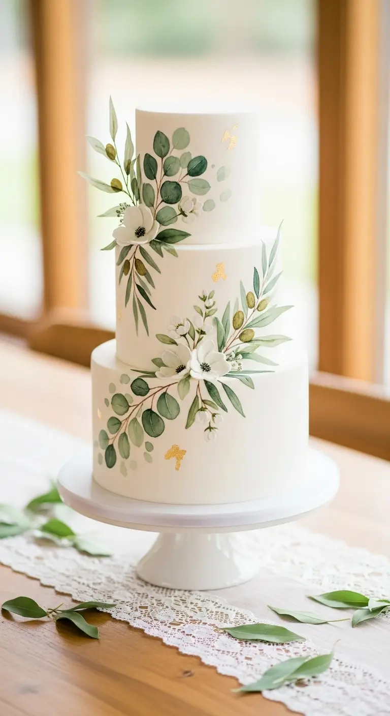 Neutral Ombre Wedding Cake Design Sage Green Floral Watercolor Wedding Cake