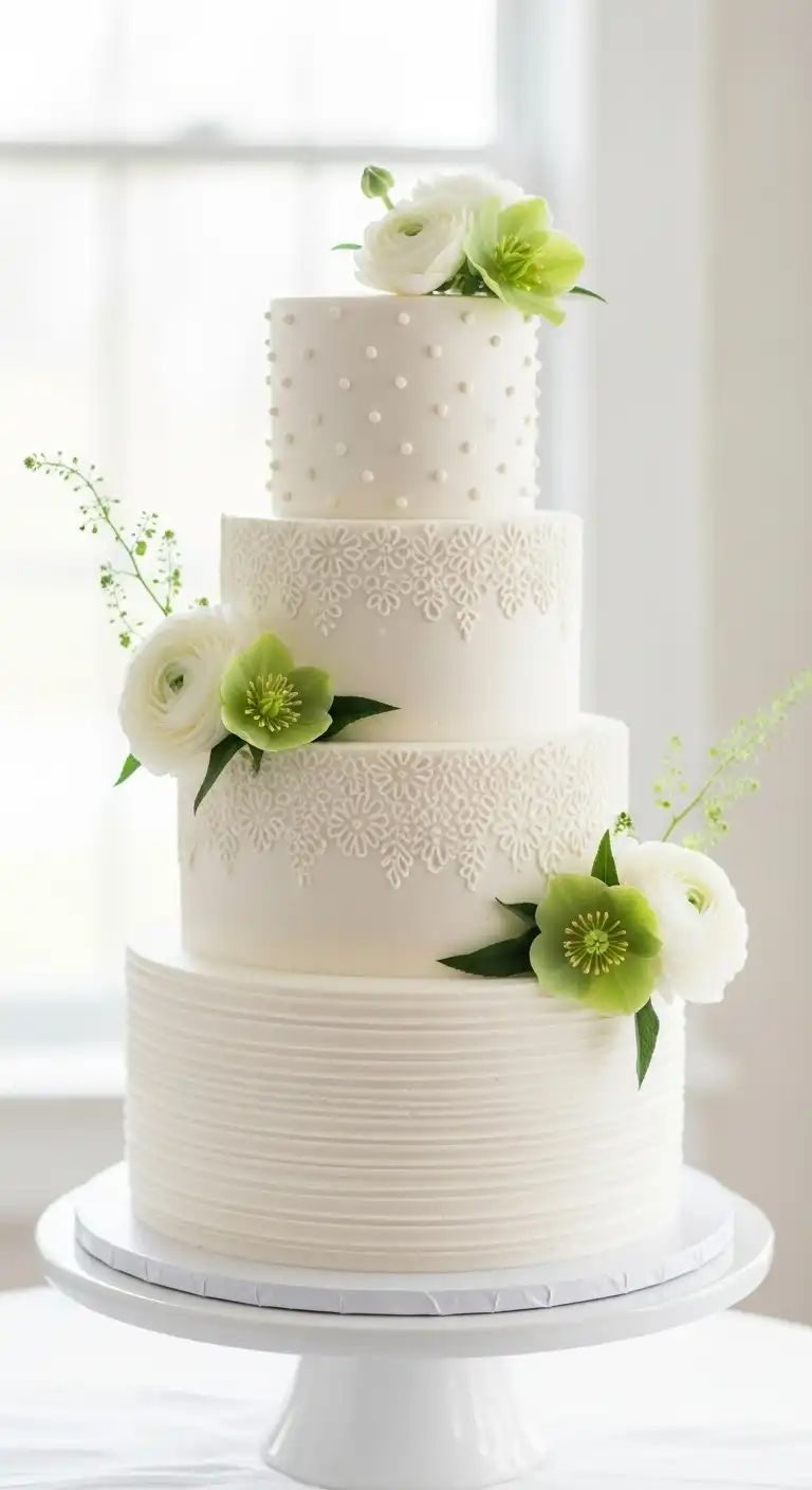 Neutral Ombre Wedding Cake Design Textured White Spring Wedding Cake