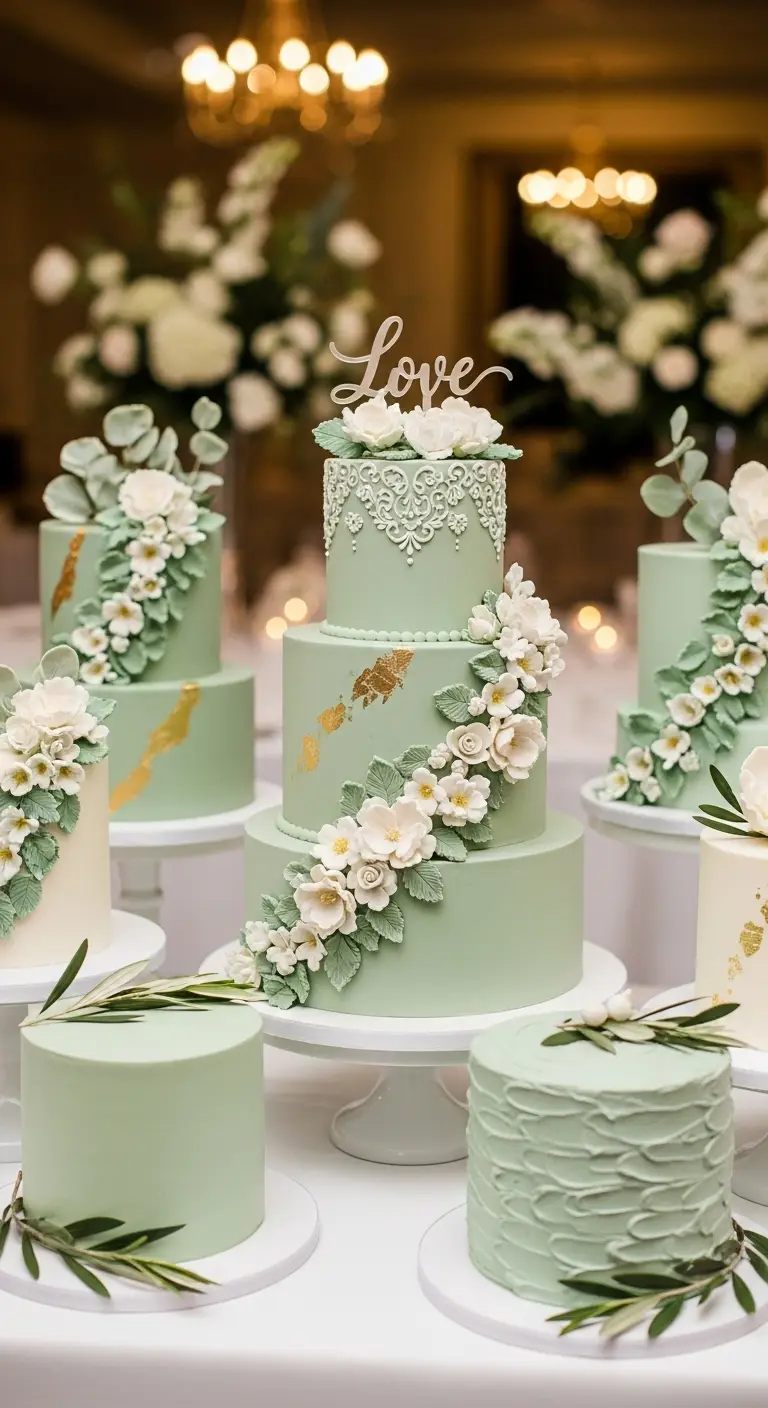 Neutral Ombre Wedding Cake Design Sage Green Wedding Cakes