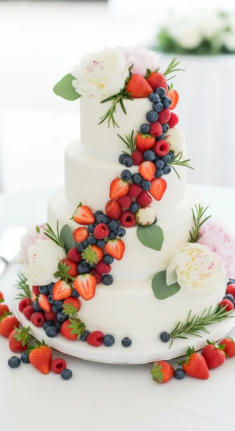 Neutral Ombre Wedding Cake Design Berry Accented Spring Wedding Cake