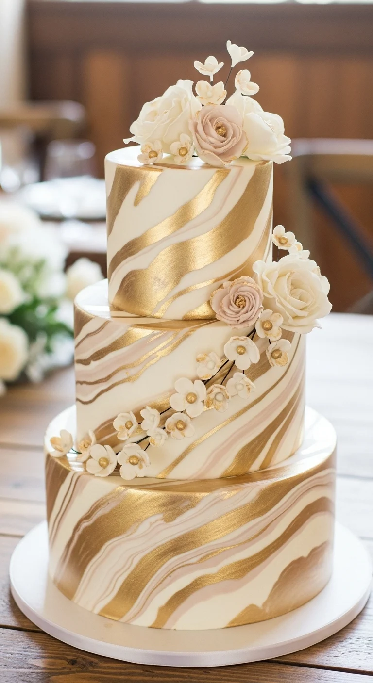 Neutral Ombre Wedding Cake Design Gold Marble Wedding Cake with Artistic Flair