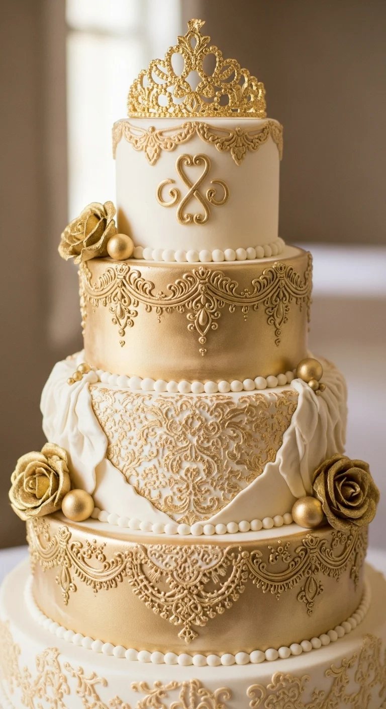 Neutral Ombre Wedding Cake Design Vintage-Inspired Gold Wedding Cake Designs