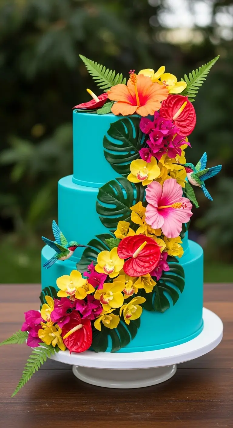 Neutral Ombre Wedding Cake Design Exotic Floral Cascade Cake