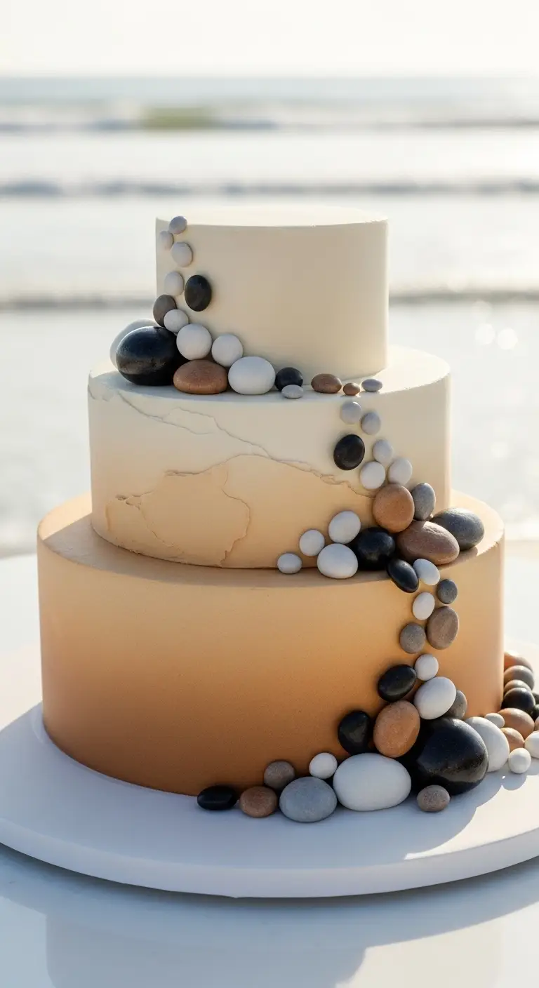 Neutral Ombre Wedding Cake Design 12. Beach Pebble Inspired Cake