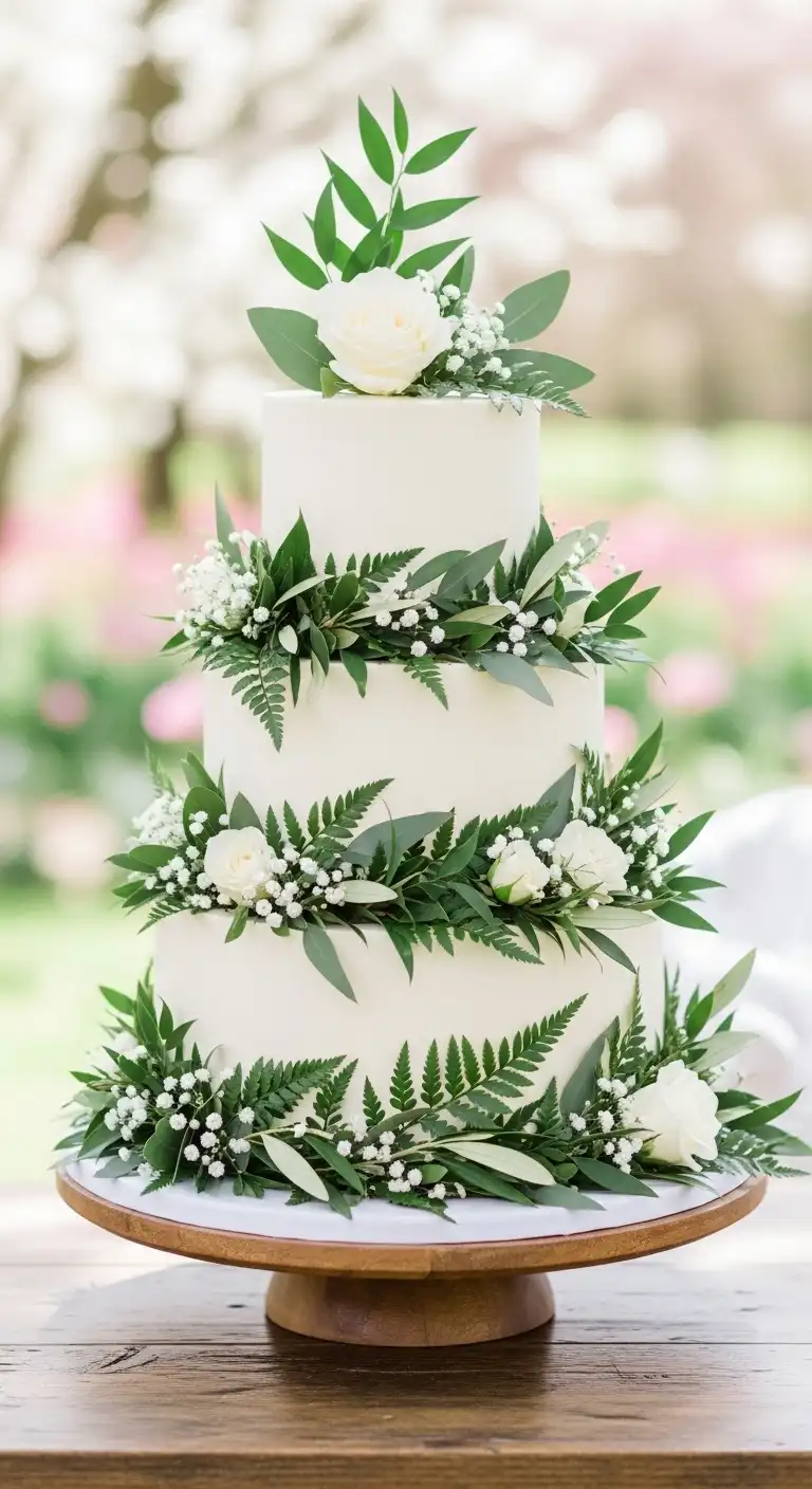 Neutral Ombre Wedding Cake Design Tiered Greenery Spring Wedding Cake