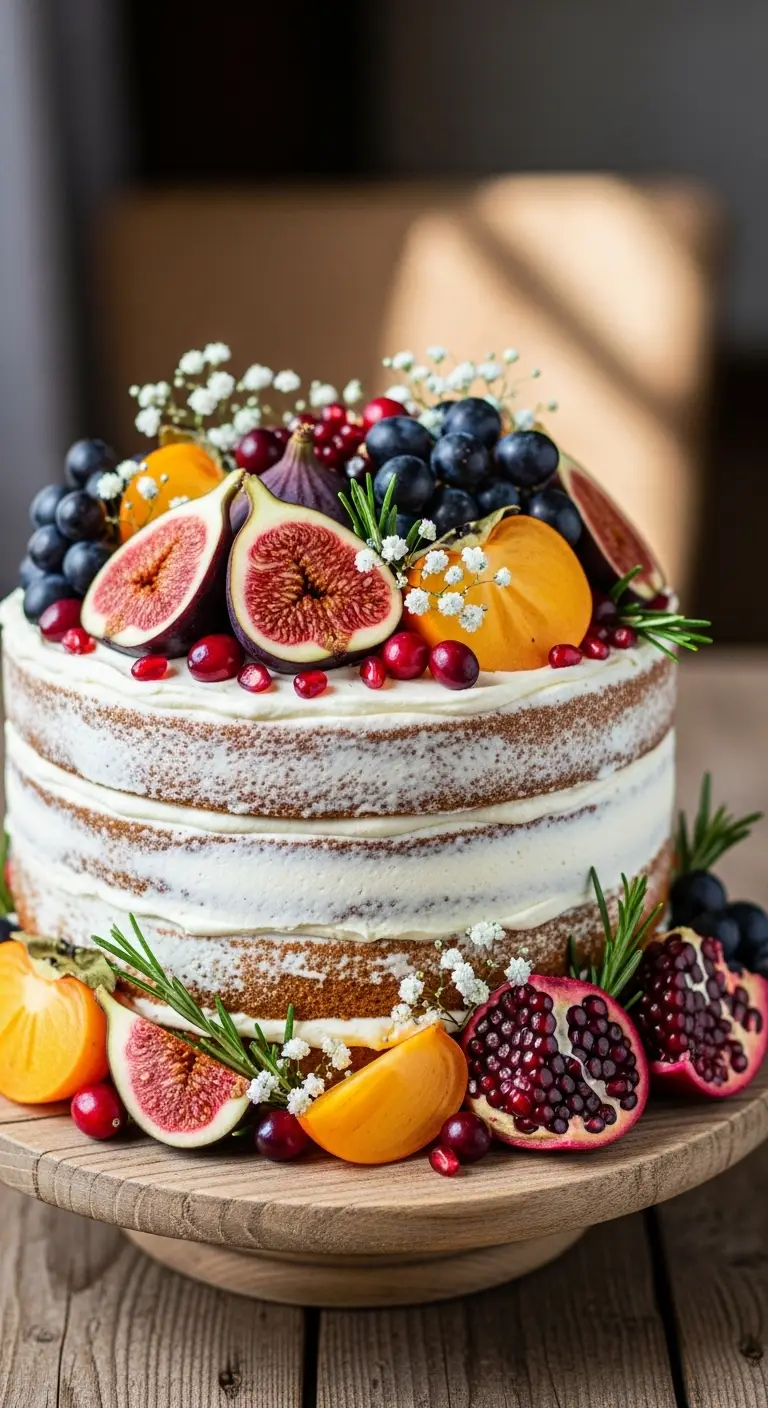 Neutral Ombre Wedding Cake Design Rustic Naked Cake with Fresh Fall Fruits