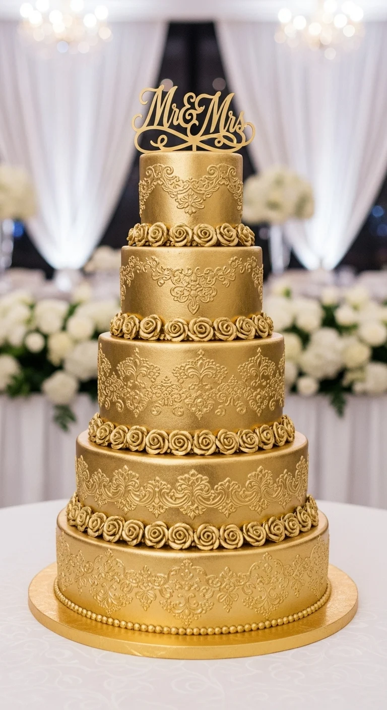Neutral Ombre Wedding Cake Design All-Gold Wedding Cake for Maximum Impact