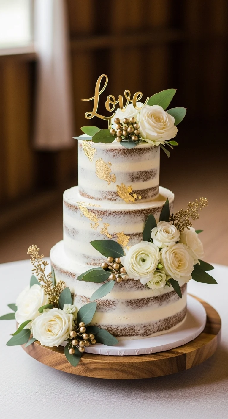 Neutral Ombre Wedding Cake Design Rustic Wedding Cake with Gold Touches