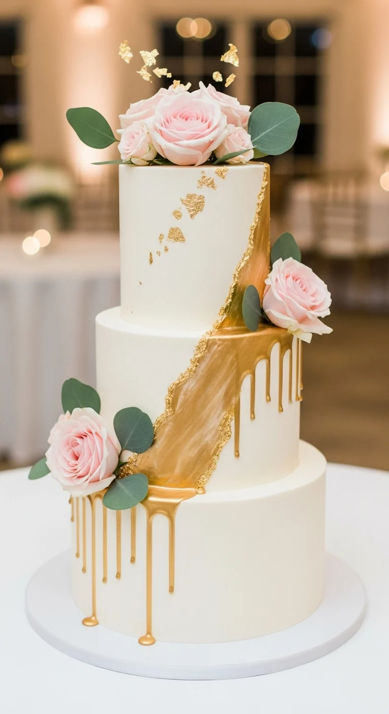 Neutral Ombre Wedding Cake Design Gold Drip Wedding Cake Elegance