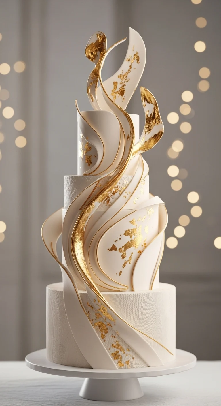Neutral Ombre Wedding Cake Design Sculptural Gold Wedding Cake Designs