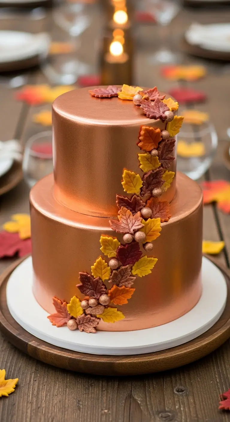 Neutral Ombre Wedding Cake Design Copper-Toned Metallic Fall Cake