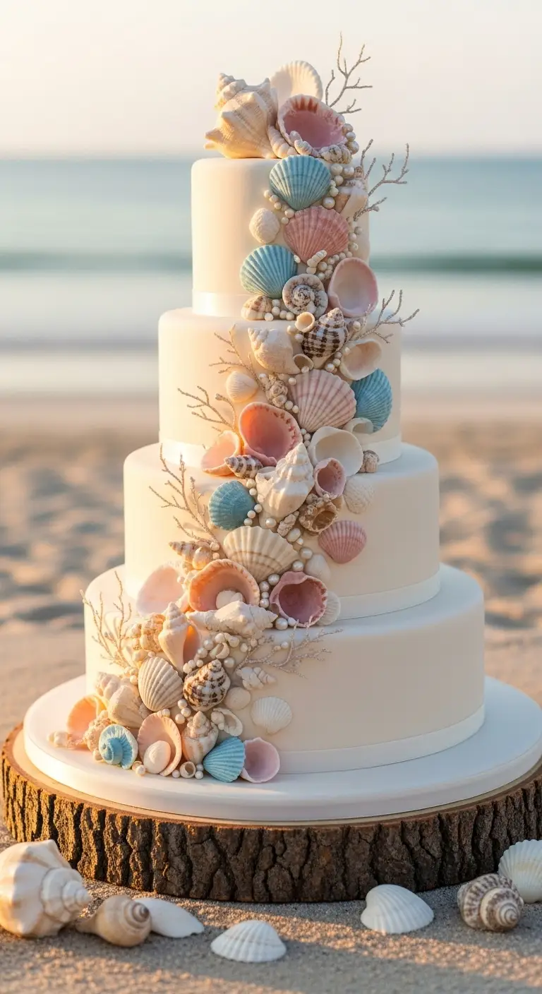 Neutral Ombre Wedding Cake Design 11. Seashell Cascade Wedding Cake