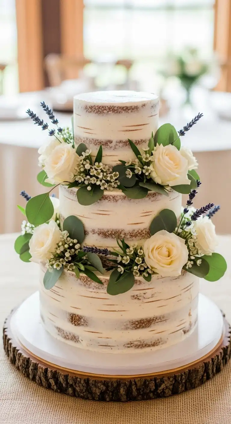 Neutral Ombre Wedding Cake Design Floral Wrapped Rustic Wedding Cake