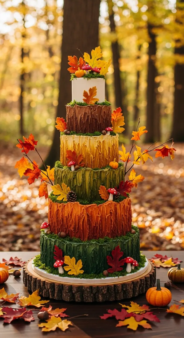 Neutral Ombre Wedding Cake Design Woodland Forest Fall Wedding Cake