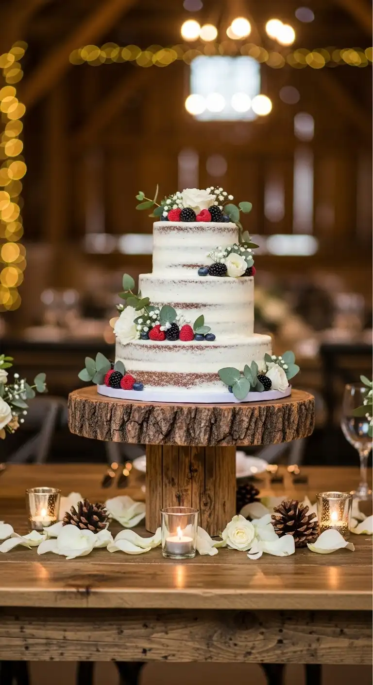 Neutral Ombre Wedding Cake Design Wooden Stand Display Rustic Wedding Cake