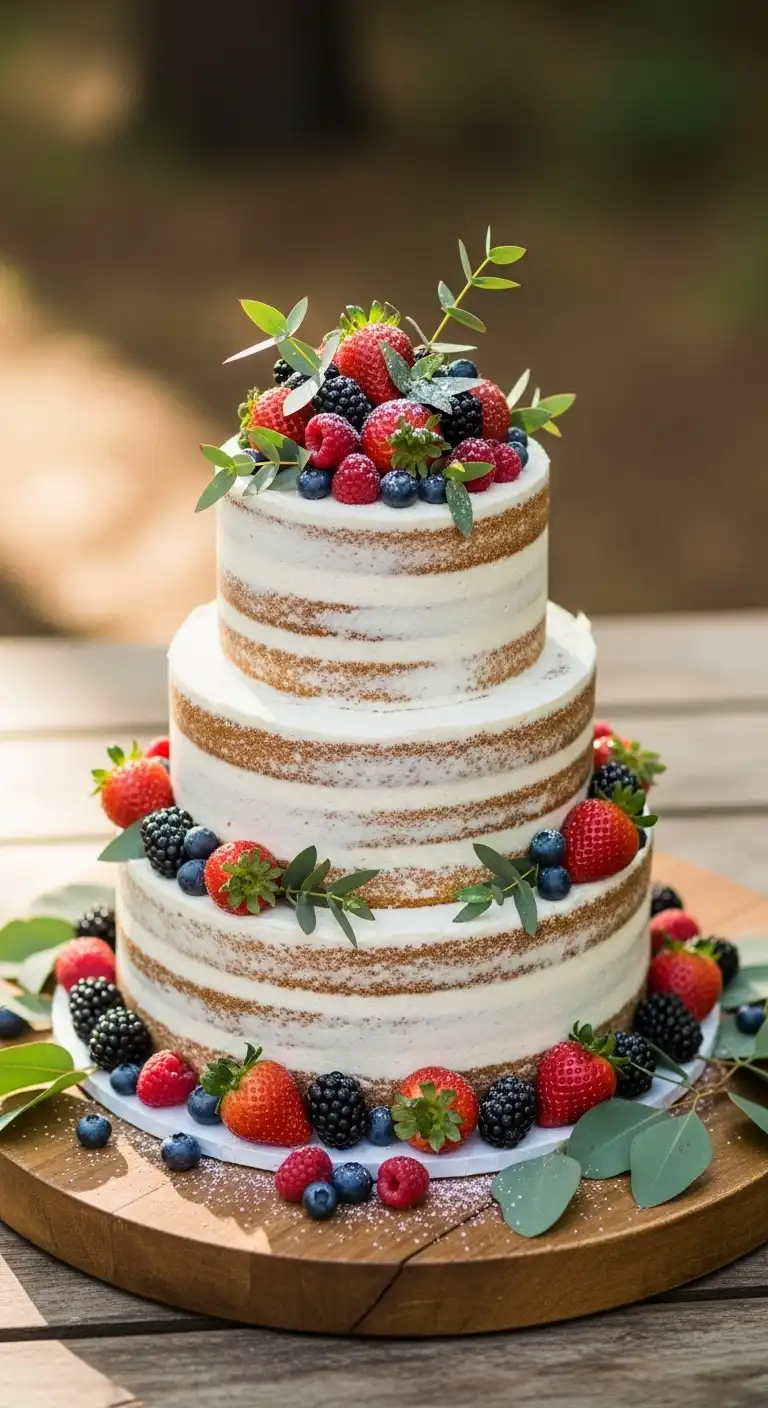 Neutral Ombre Wedding Cake Design Naked Cake Rustic Wedding Cake with Berries