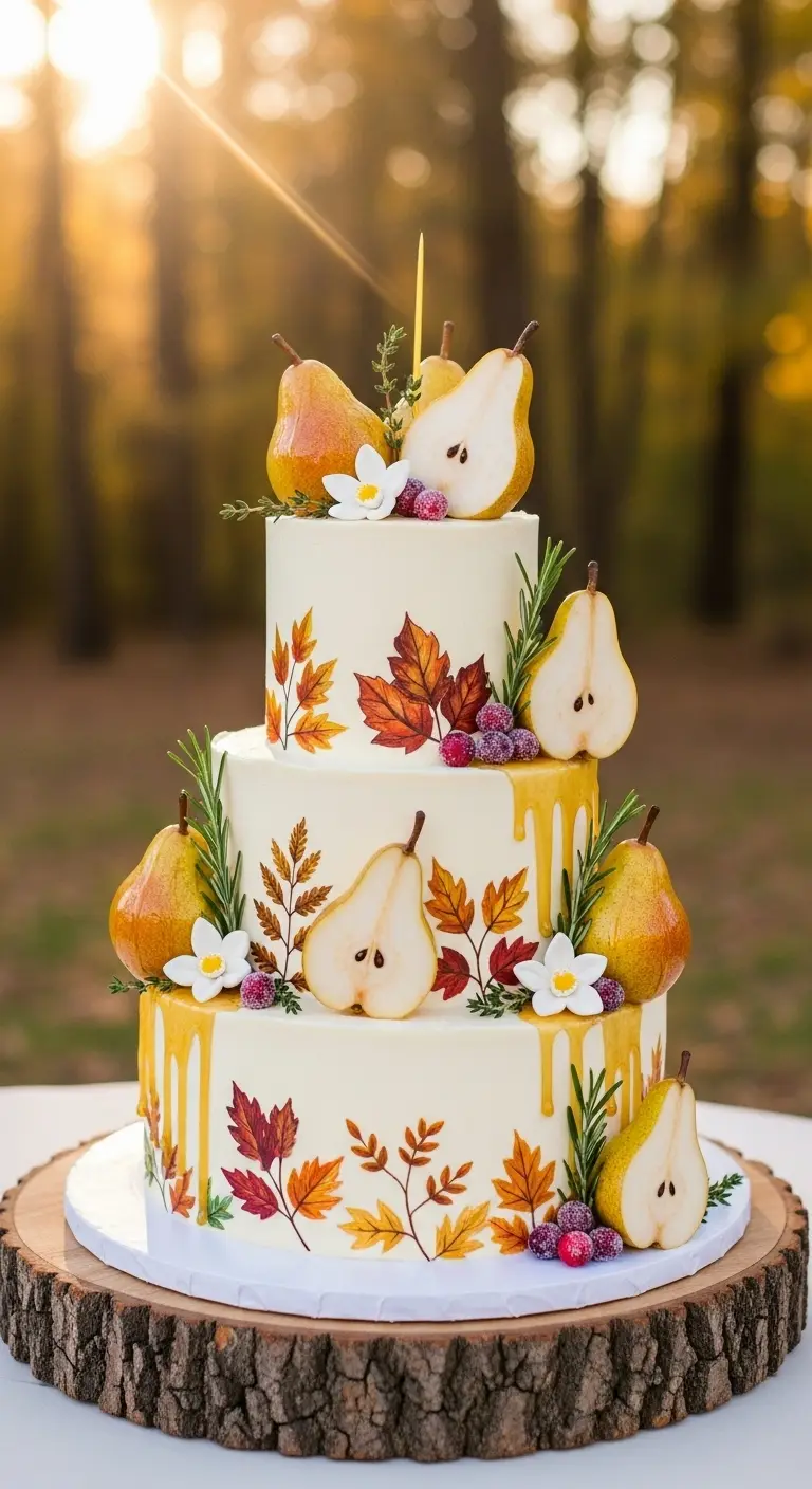 Neutral Ombre Wedding Cake Design Pear and Vanilla Fall Garden Cake