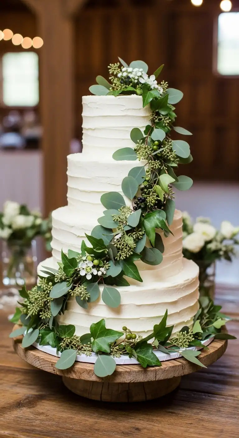 Neutral Ombre Wedding Cake Design Tiered Greenery Rustic Wedding Cake
