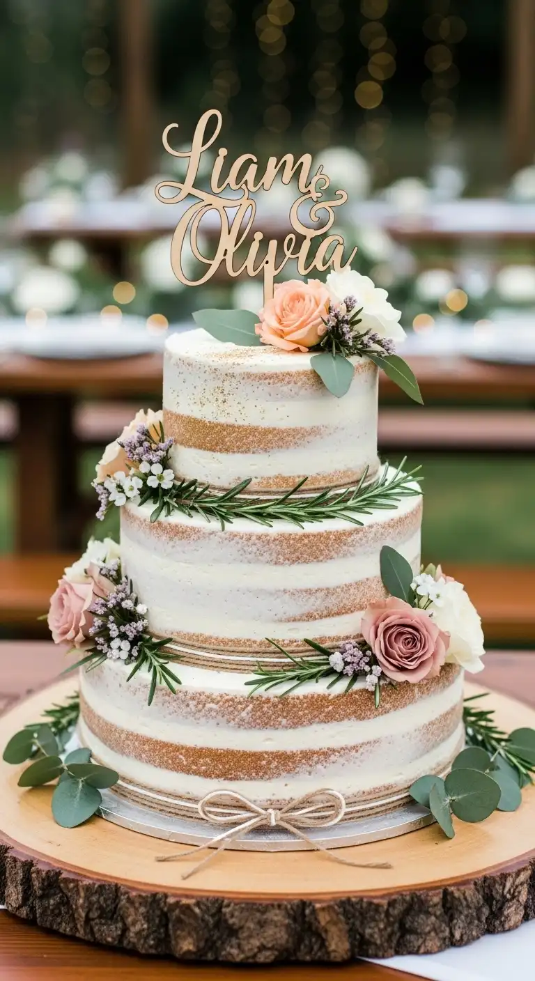 Neutral Ombre Wedding Cake Design Handcrafted Rustic Wedding Cake with Wooden Topper