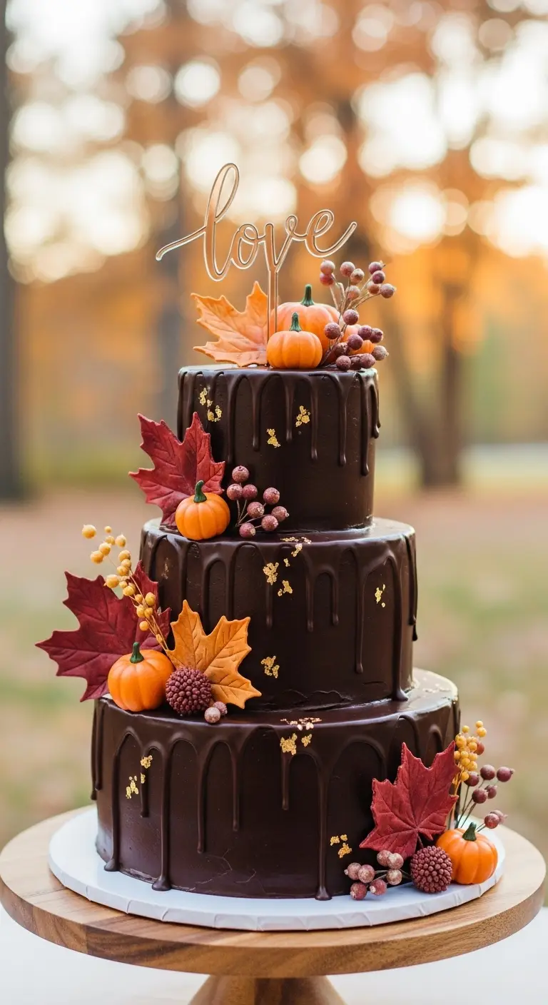 Neutral Ombre Wedding Cake Design Chocolate Ganache Fall Romance Cake