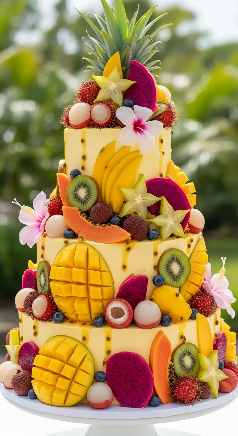 Neutral Ombre Wedding Cake Design Tropical Fruit Galore Cake