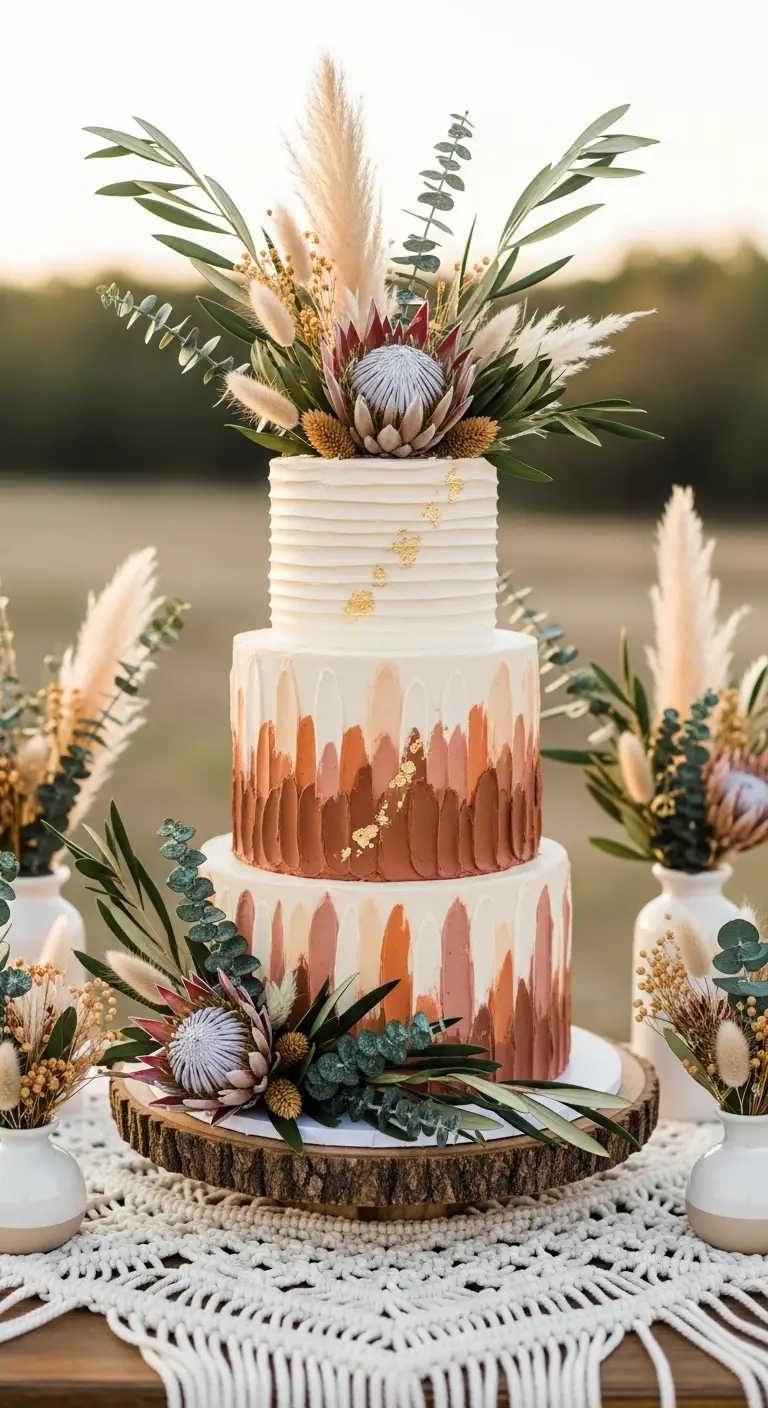 Neutral Ombre Wedding Cake Design Earthy Textured Buttercream Boho Wedding Cake
