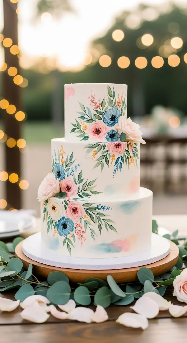 Neutral Ombre Wedding Cake Design Watercolor Boho Wedding Cake with Soft Pastel Florals