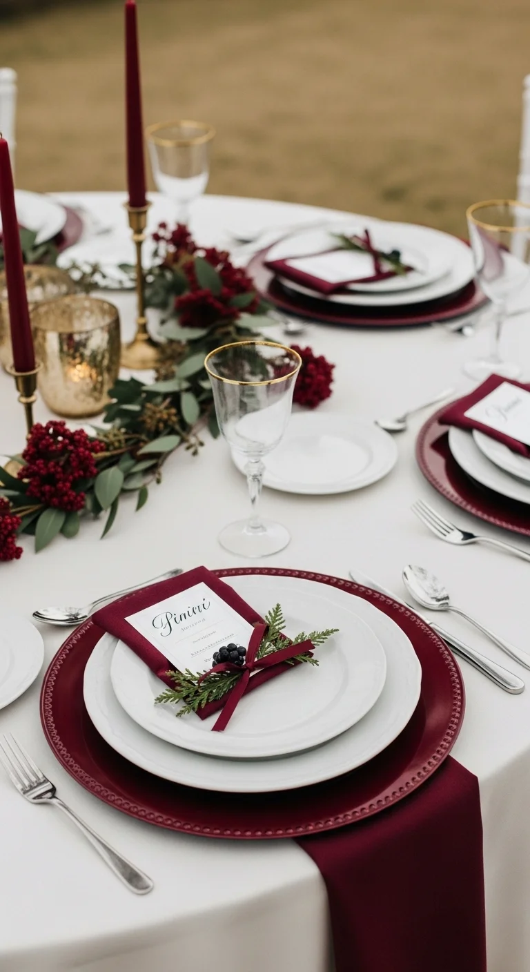 Burgundy Wedding Table Setting: 13 Ideas for Elegant Vibes 10 Burgundy Chargers for a Luxurious Look