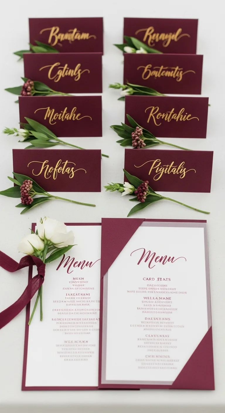 Burgundy Wedding Table Setting: 13 Ideas for Elegant Vibes 14 Burgundy-Themed Place Cards and Menus